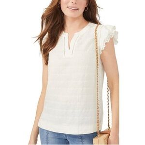 J. McLaughlin Women’s Blouse Cailin Cream Striped‎ Floral Lace Linen Preppy XS